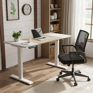 YDK 55 in. Oak and Snow Rectangular Adjustable Height Electric Standing Desk w/ Memory Controller and Type-C Charging