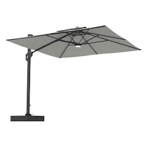 10 ft. Aluminum Cantilever Bluetooth Speaker Atmosphere Lamp Offset Outdoor Patio Umbrella with Base/Stand in Gray