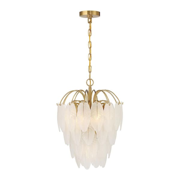 Savoy House Boa By Breegan Jane 16 in. W x 22 in. H 5-Light Warm Brass Chandelier with Frosted Feather Accents and No Bulbs Included