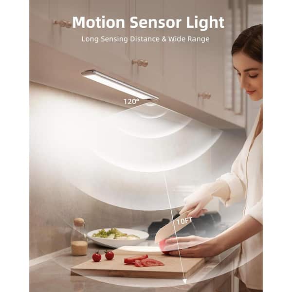 9.06 in. 3-Pack Battery Operated Wireless USB Charging White Integrated LED Linkable Under Cabinet Light, Closet Light
