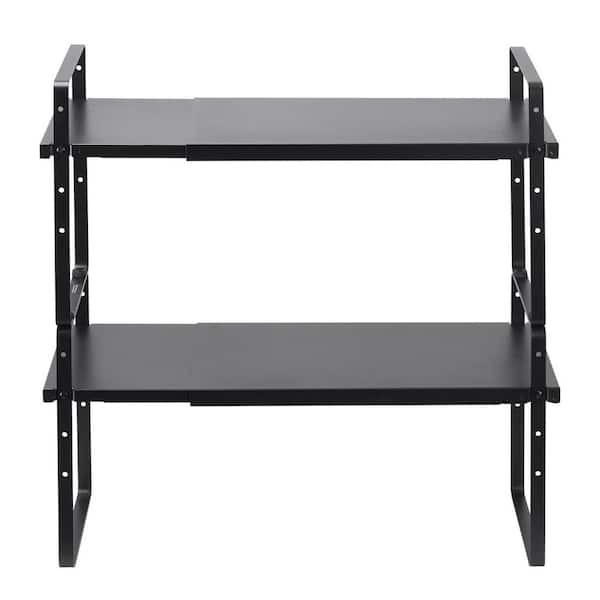Adjustable Kitchen Cabinet Shelf Organizer, Expandable 2-Tier Cabinet Shelf, Stackable Countertop Organizers, Black