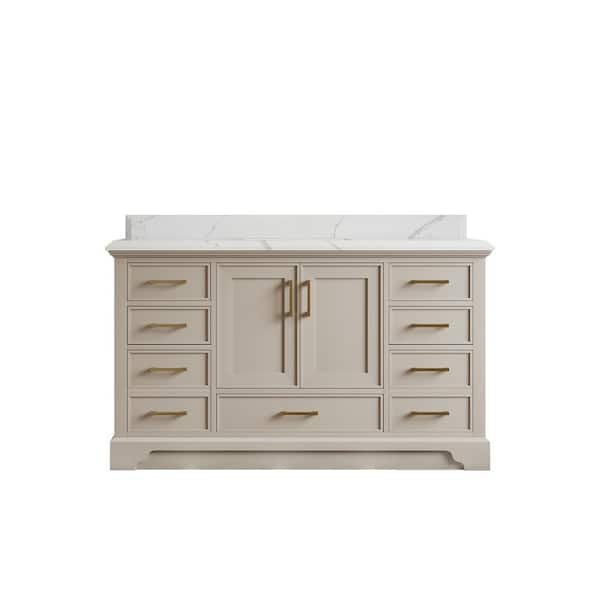 Willow Collections Charlotte 60 in. Single Sink Freestanding Fine Grain Bath Vanity with Calacatta Laza Qt. Top Unassembled