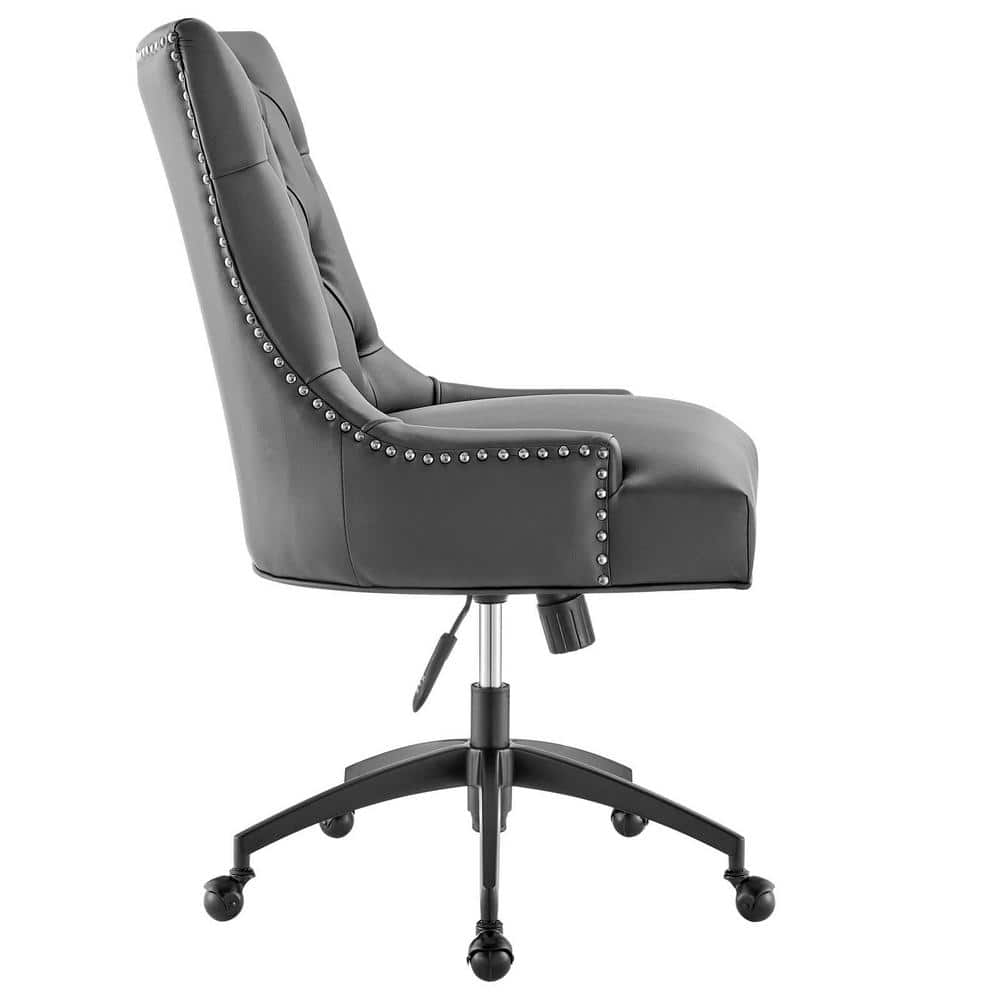 Gray Vegan Leather Tufted Swivel Office Chair
