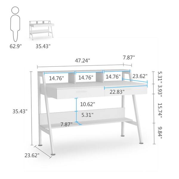 Tribesigns Harold 47 in. White Computer Desk with Hutch, Wood Modern  Writing Desk with 2-Drawers Storage CT-C0263 - The Home Depot
