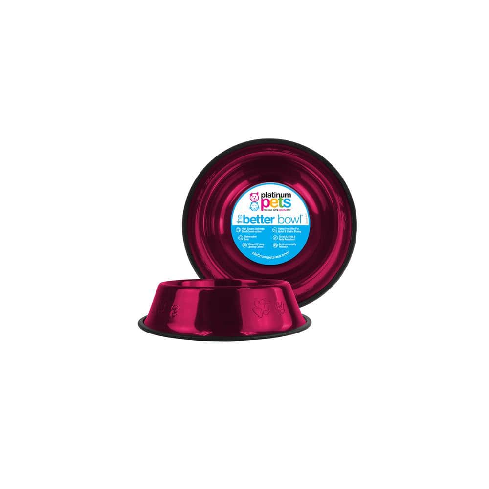 Platinum Pets Embossed Non-Tip Stainless Steel Cat/Dog Bowl, Raspberry Pop EBPUP8RSP - The Home ...