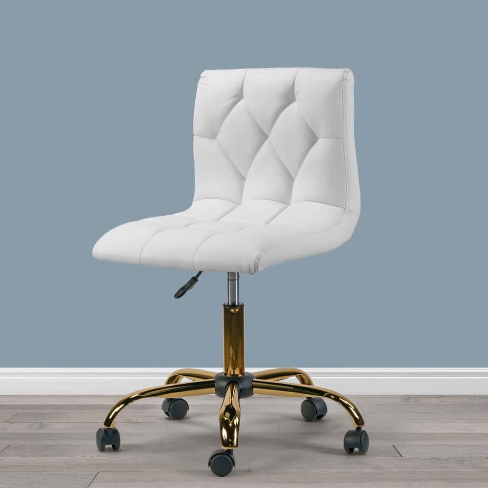 White Faux Leather Armless Task Chair with Metal Base