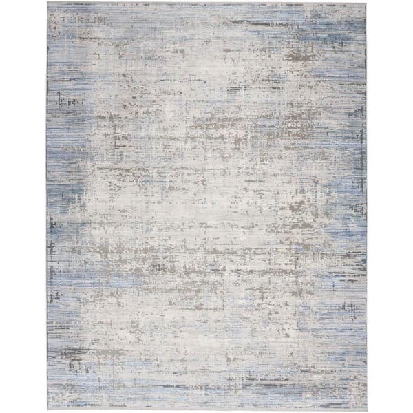 Nourison Modern Abstract Blue Grey 8 ft. x 10 ft. Abstract Contemporary Area Rug