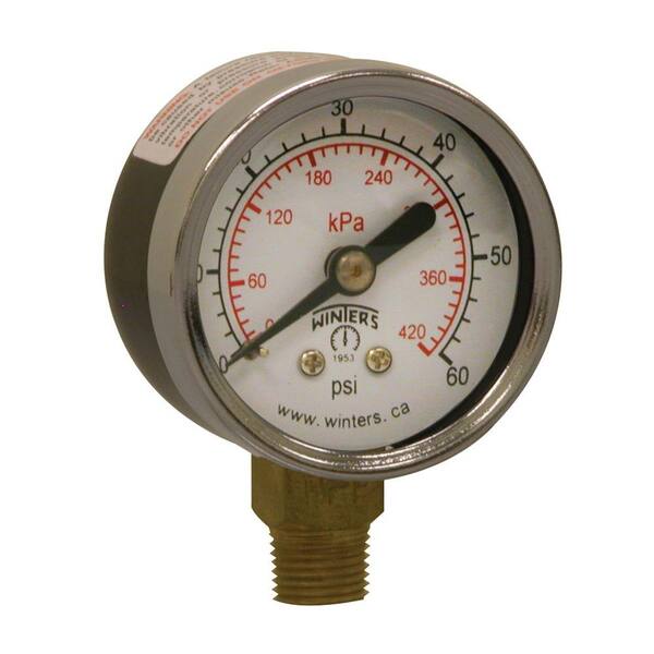 Winters Instruments PEM Series 1.5 in. Black Steel Case Brass Internals Pressure Gauge with 1/8 in. NPT LM and 0-60 psi/kPa