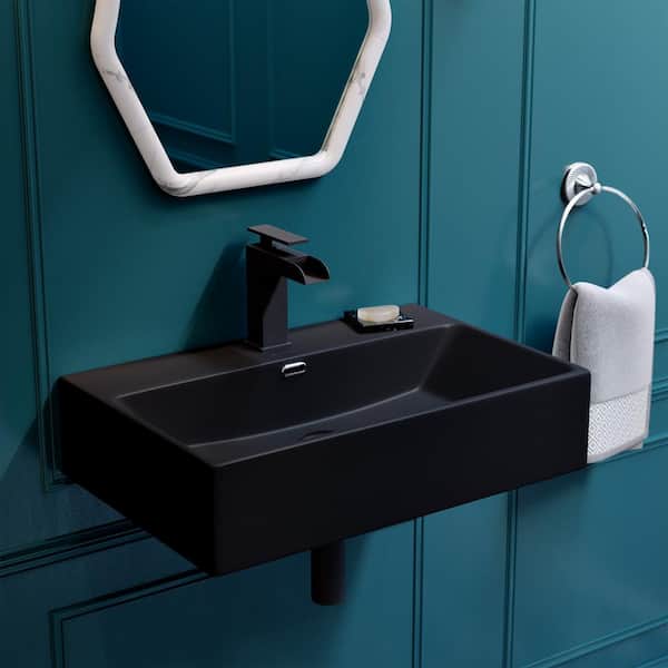 Claire 23.63 in. Rectangle Wall Mount Bathroom Sink in Matte Black