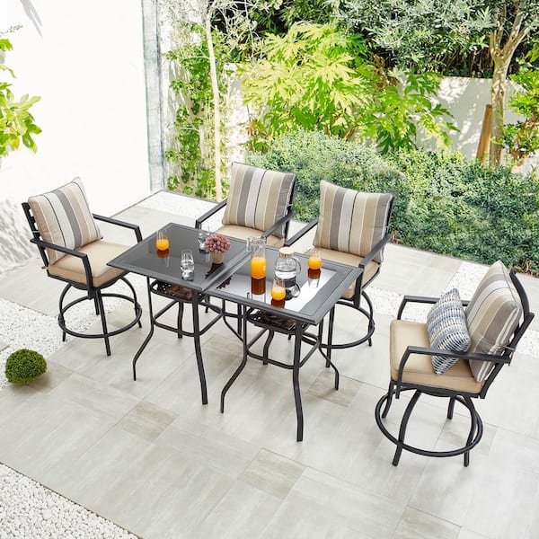 Patio Festival 6-Piece Metal Outdoor Dining Set with Beige Cushions
