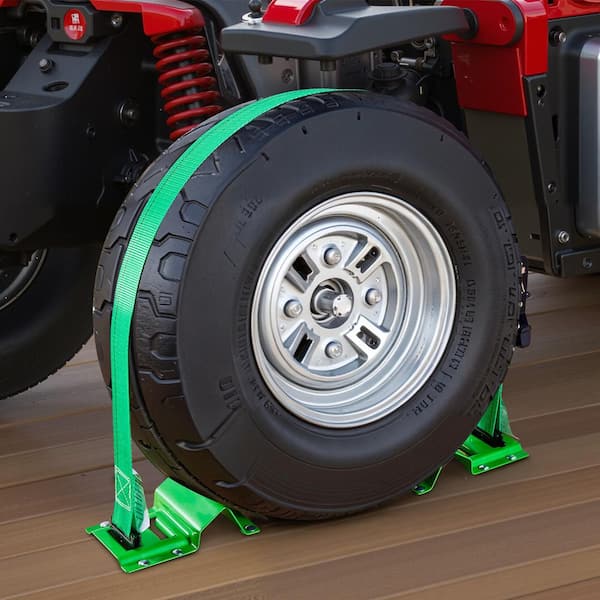 Wheel Chock Tie-Down Kit, Chock-Style Trailer Tie Down Strap, Car Tie Down Kit with Buckle, Break Strength 4380 lbs.