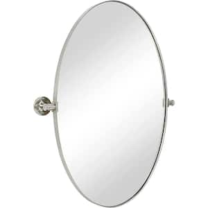 20 in. W x 30 in. H Small Pivoting Oval Metal Framed Wall Mounted Bathroom Vanity Mirror in Brushed Nickel