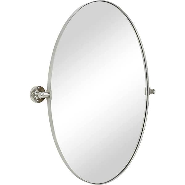 TEHOME 20 in. W x 30 in. H Small Pivoting Oval Metal Framed Wall Mounted Bathroom Vanity Mirror in Brushed Nickel