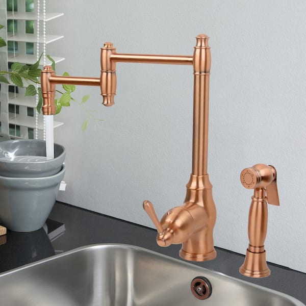 Deck-Mounted Pot Filler Faucet with Side Sprayer in Copper