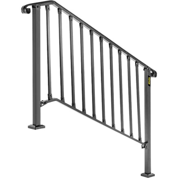 4 ft. Handrails for Outdoor Steps Fit 4 or 5 Steps Outdoor Stair Railing  Wrought Iron Handrail with baluster, Black