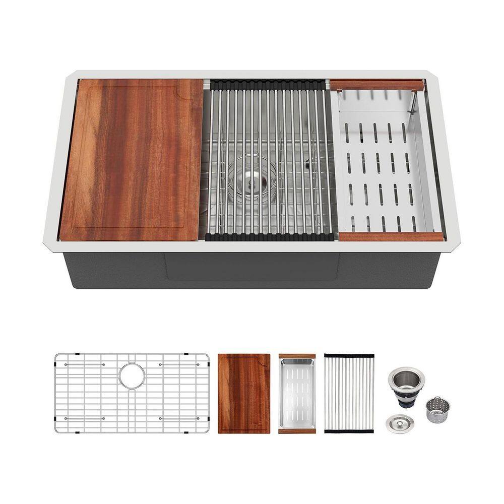 30 in. Undermount Workstation Sink Single Bowl 16-Gauge Brushed Stainless Steel Kitchen Sink with Accessories price history on PriceWatchPro