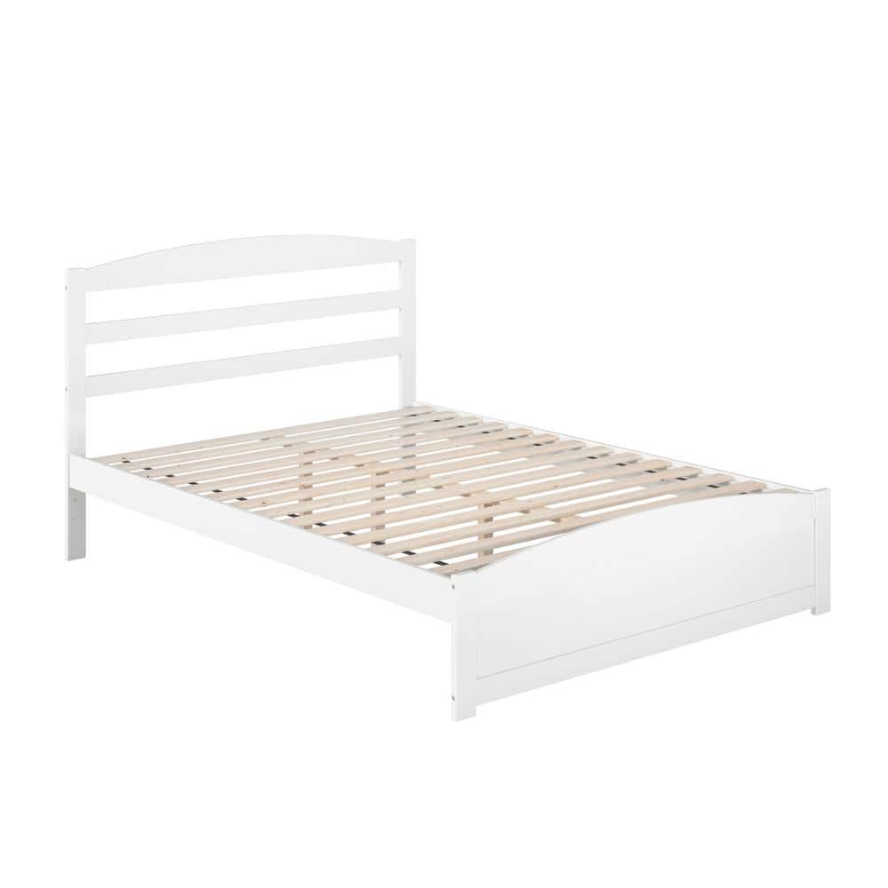 Warren White Solid Wood Queen Platform Bed with Slats