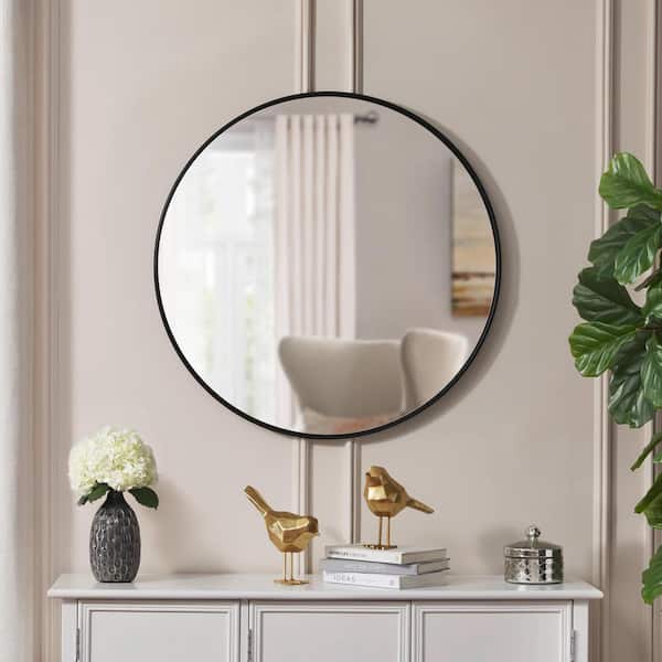 Home Decorators Collection Large Round Black Classic Accent Mirror (30 in. Diameter)