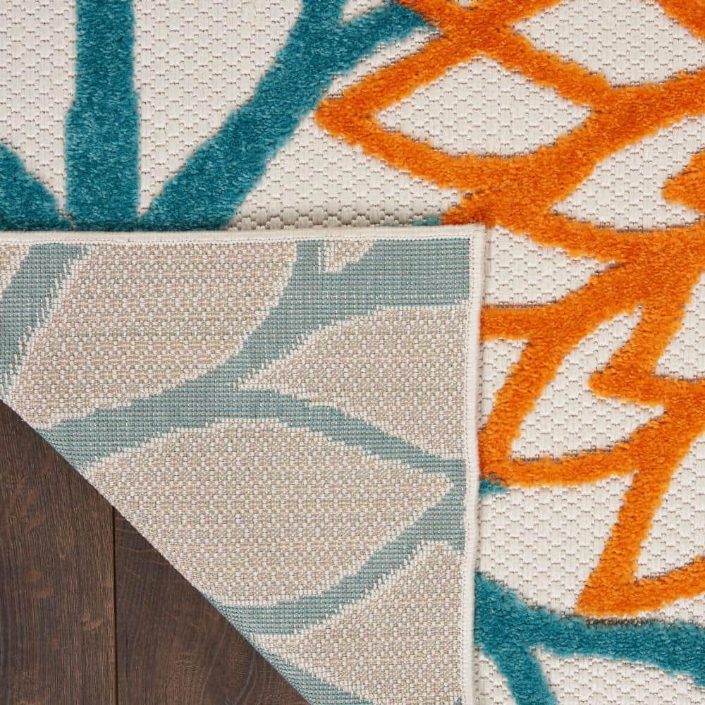 Tropical Aloha Bloom Turquoise Multicolor Floral Outdoor Rug