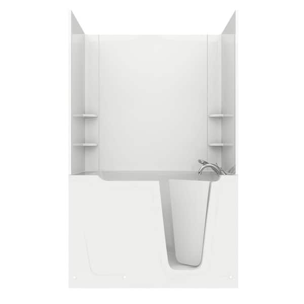 Unbranded NOVA Heated Rampart 5 ft. Walk-in Non-Whirlpool Bathtub with Easy Up Adhesive Wall Surround in White