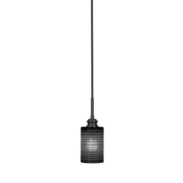 Unbranded Albany 60-Watt 1-Light Espresso Shaded Pendant Light Mini Pendant with 4 in. Black Matrix Glass Shade, No Bulb Included