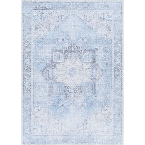 Gilda Pale Blue Traditional 9 ft. x 12 ft. Indoor Machine-Washable Area Rug