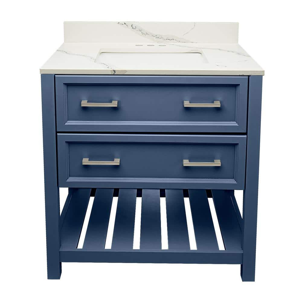 Tremblant 31 in. W x 22 in. D x 36 in H Single Sink Bath Vanity in Navy Blue with Calacatta white Quartz Top single hole -  Ella, TR30NB-QT31WCB1