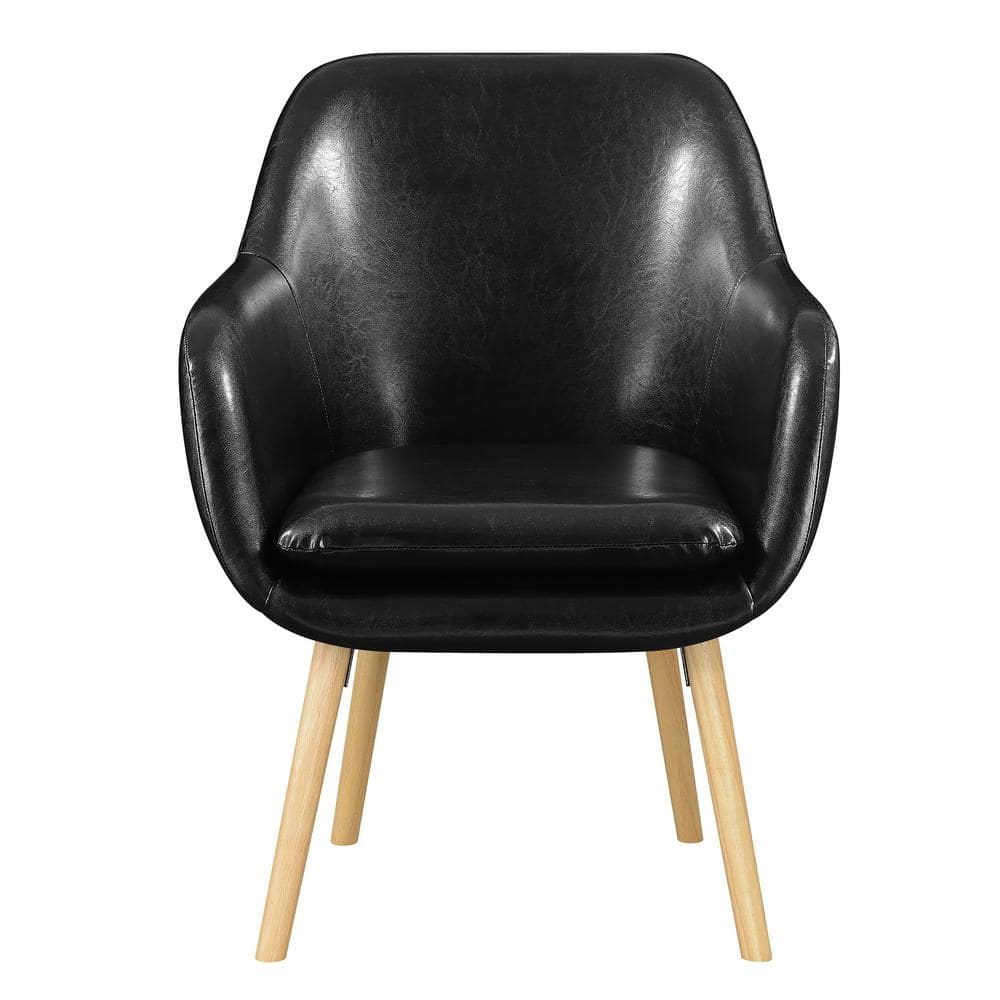 Charlotte Black Faux Leather and Velvet Wood Accent Chair