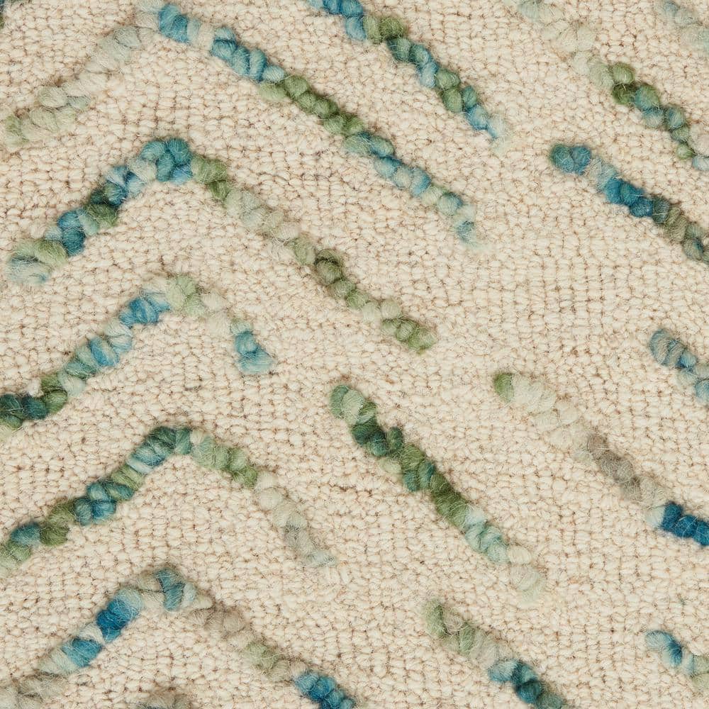 Artisanal Chevron Ivory & Green Hand-Tufted Wool Rug 5' x 7'