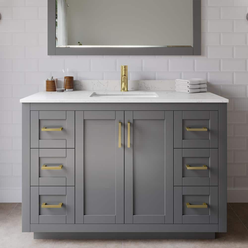 Miranda 48 in. W Single Bath Vanity in Dark Gray w/Cultured Marble Vanity Top in LV Carrara with White Basin and Mirror price history on PriceWatchPro