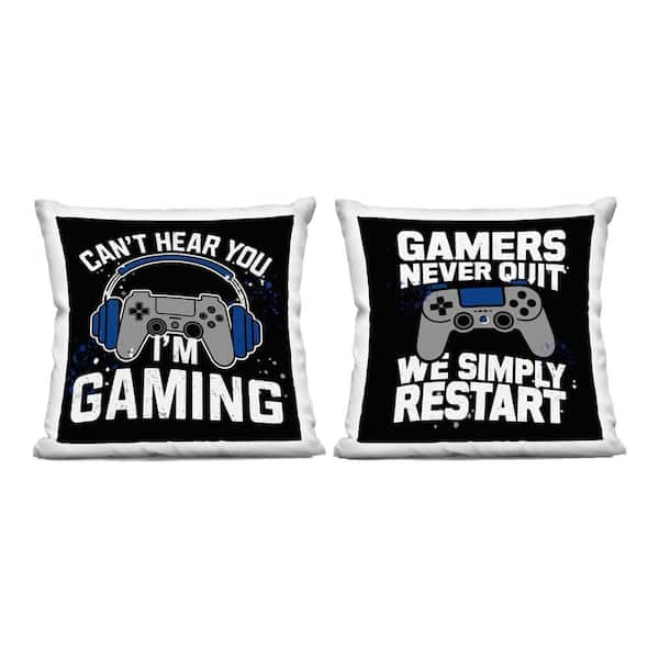 Fun Gamer Quotes Black Abstract Polyester 18 in. x 18 in. Throw Pillow Set of 2