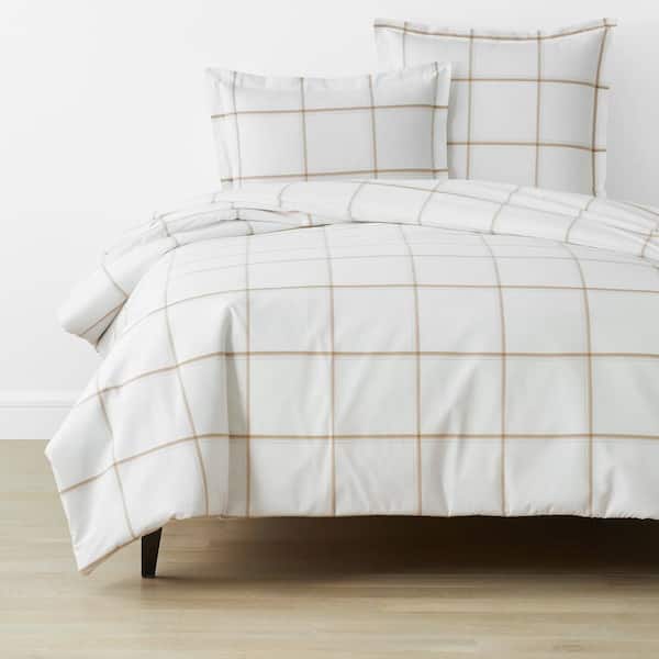 The Company Store Window Pane Plaid T200 Yarn Dyed Wheat Twin Cotton Percale Duvet Cover