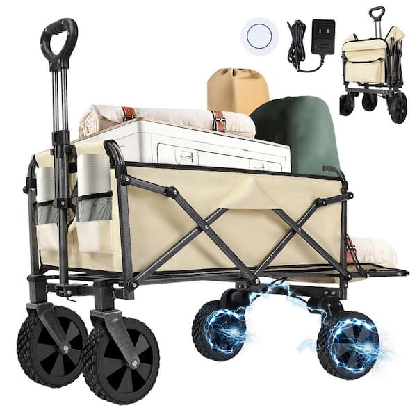 .N/A White Electric Folding Utility Wagon with Remote Control, 93L Capacity, 300 lbs. Load