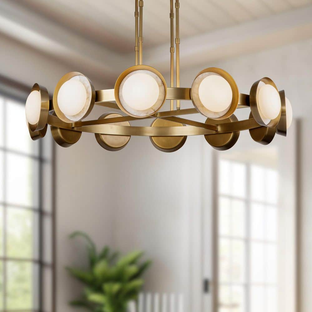 Alonso Vintage Brass 12-Light LED Wagon Wheel Chandelier
