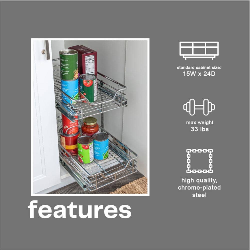 Chrome-Plated Steel 2-Tier Pull-Out Cabinet Organizer