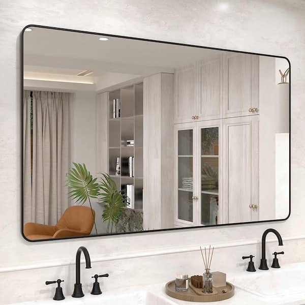 Vista 60 in. W x 36 in. H Rectangular Framed Wall Bathroom Vanity Mirror in Matte Black