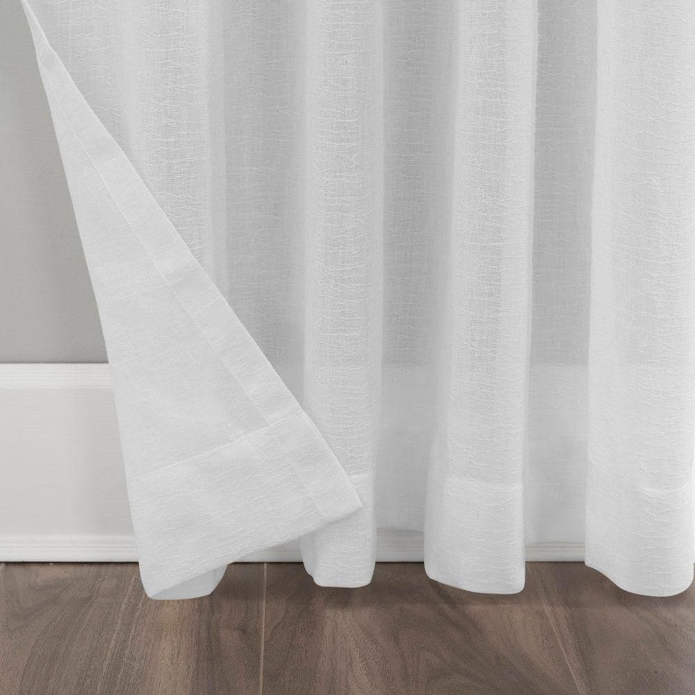 84" White Sheer Polyester Linen Rod Pocket Curtain Panel