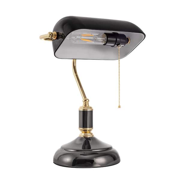 Emeritpro 15 in. Vintage Black Desk Lamp with E26 Socket and Glass Shade for Bedroom and Living Room (Light bulbs not included)
