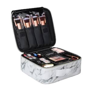 PU Leather Travel Makeup Cosmetic Case Bags Large Toiletry Bag Organizer, Marble
