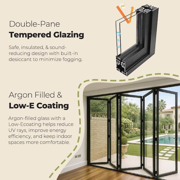 ATVIO 96 in. x 80 in. Matte Black Right to Left Out-Swing Thermal