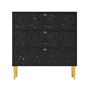 Modern Black 3 Drawer 32 in. Wood Nightstand