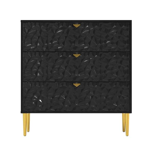 Kahomvis Modern Black 3-Drawer 32 in. Wood Nightstand