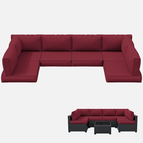 WNP 26 in. x 26 in. x 4 in. (14-Piece) Deep Seating Outdoor Lounge Chair Sectional Cushion Burgundy