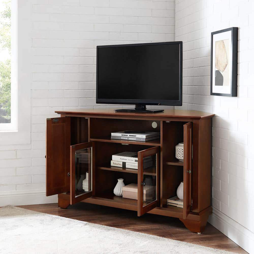Vintage Mahogany Corner TV Stand with Glass Doors
