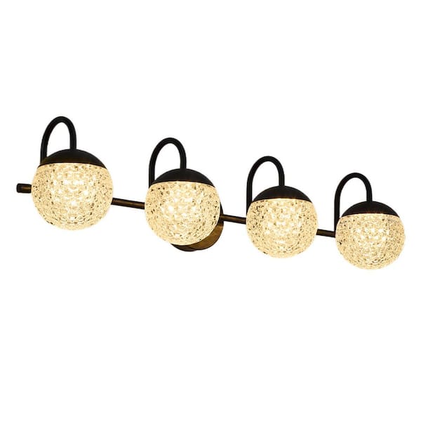 Sphere shaped 31 in. 4 Lights Black Gold LED Vanity light Bar with Remote control RGB lights