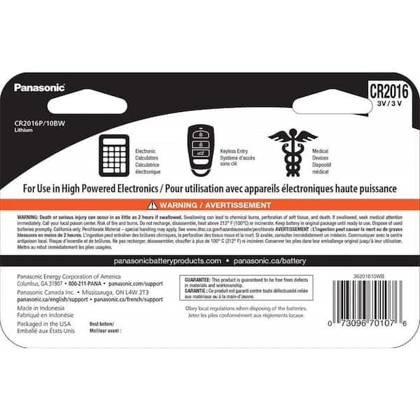 Panasonic CR2016 90mAh 3V Lithium (LiMnO2) Coin Cell Battery - 1 Piece Tear  Strip, Sold Individually