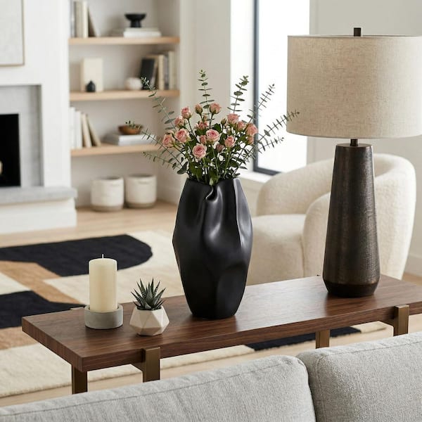 14 in. Black Ceramic Modern Abstract Decorative Vase