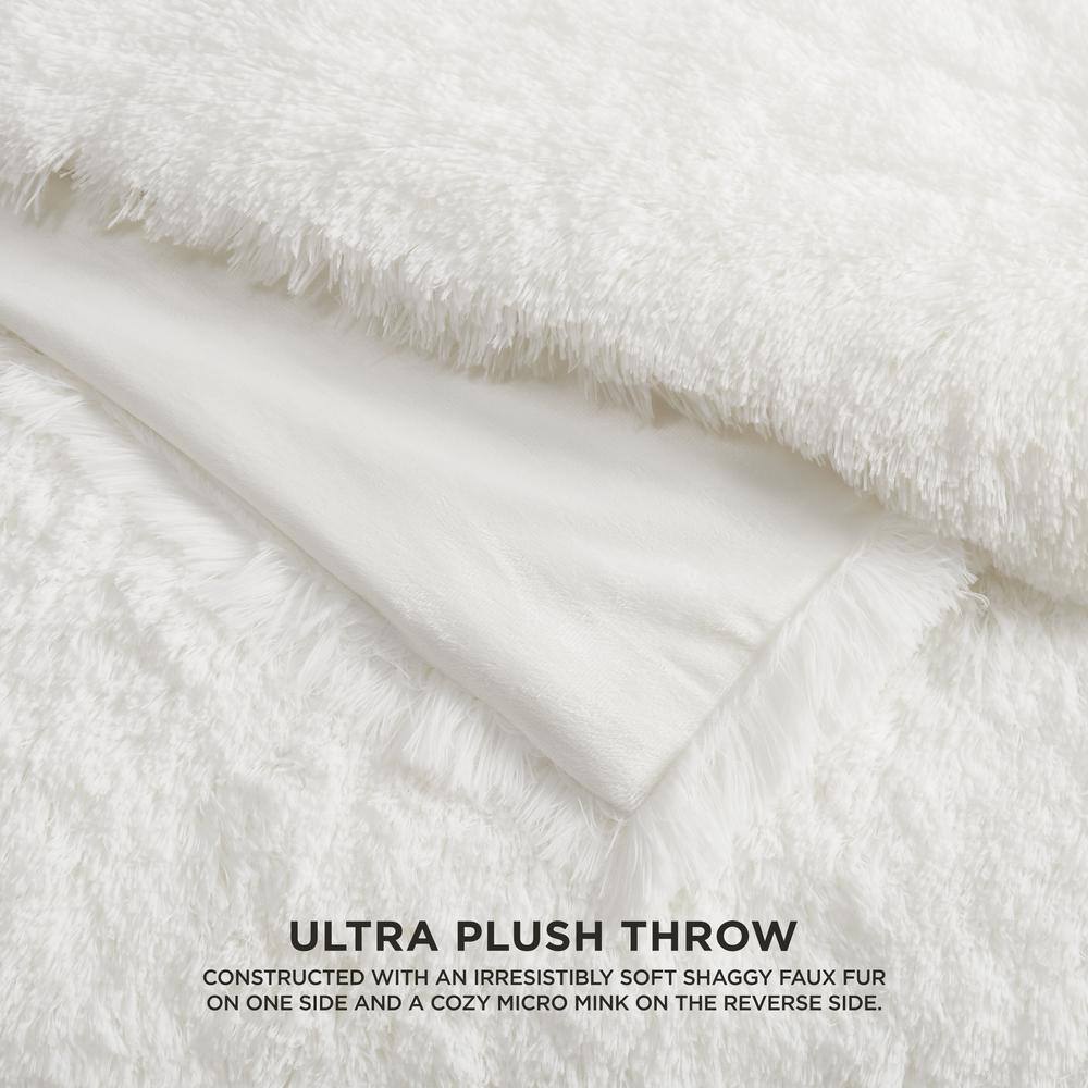 White Faux Fur Reversible Plush Throw Blanket 50" x 70"