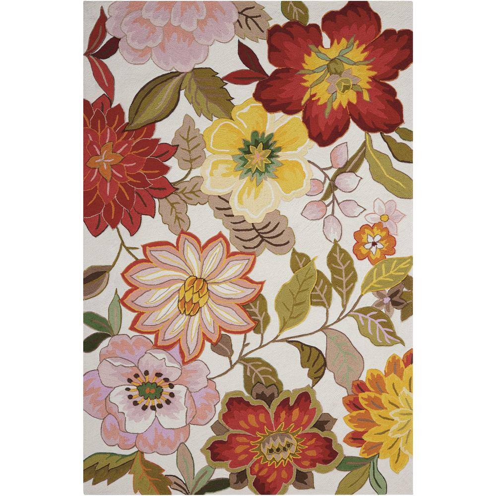 Ivory Whimsical Floral 5' x 7' Hand-Tufted Synthetic Rug