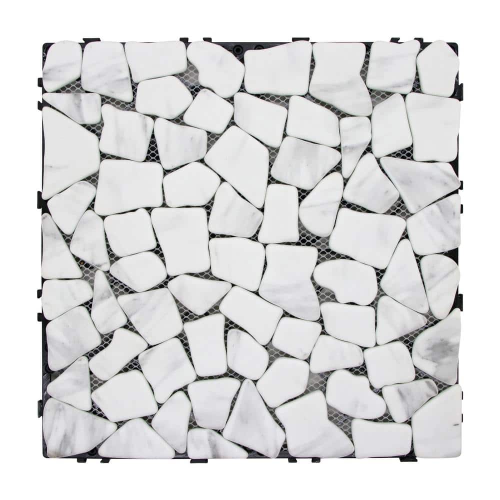Off-White Stone and Glass Interlocking Deck Tile